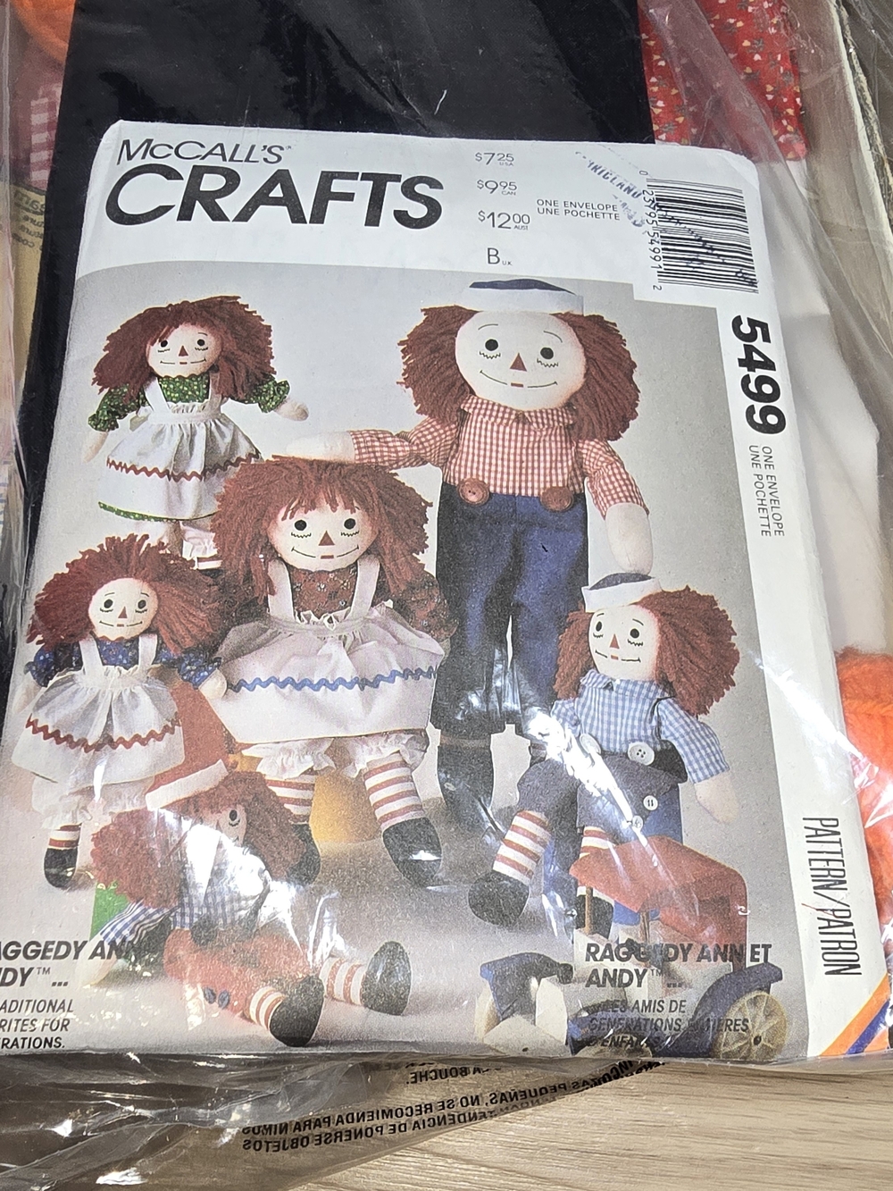 Vintage McCall’s Crafts 5499 Raggedy Ann & Andy Doll Sewing Pattern & Craft Kit